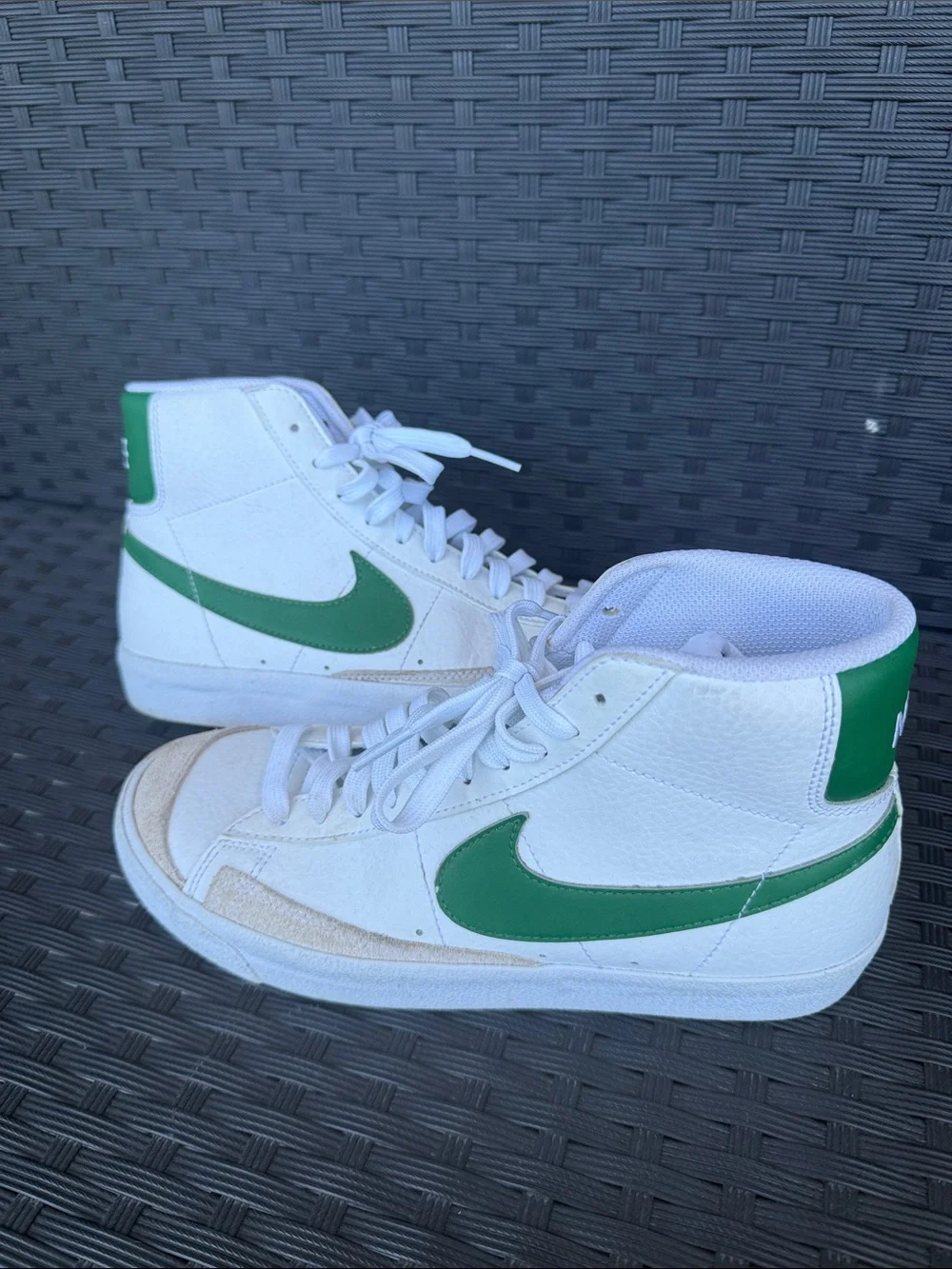 Nike High-Top Blazer Sneakers with Green Swoosh and Heel